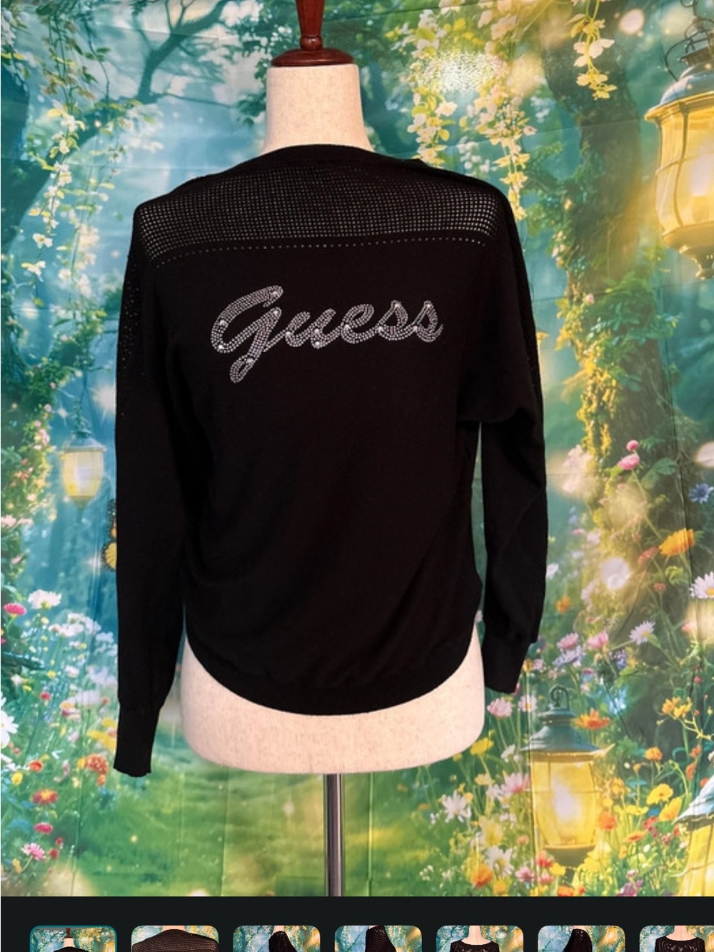 G by Guess Black Knit Crewneck with Rhinestone Logo